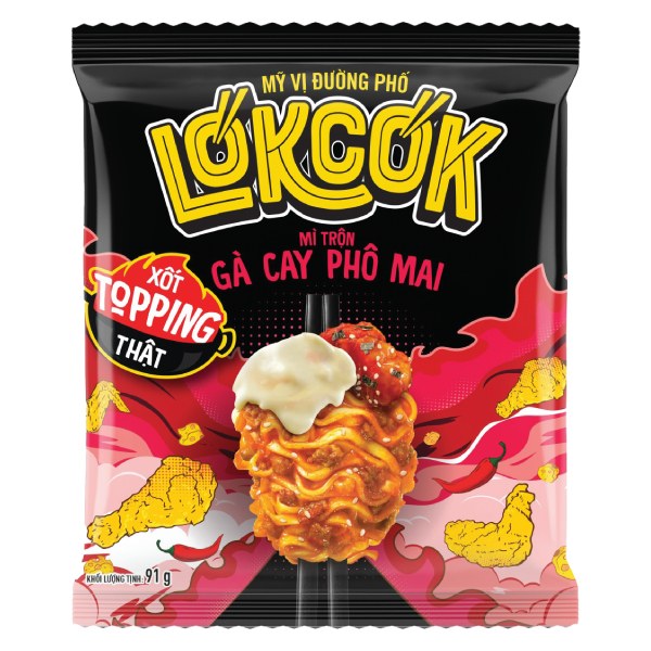 Mì Trộn Lokcok Gà Cay Phô Mai Gói 91G