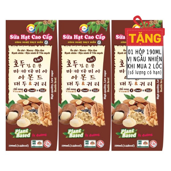 Lốc 3 Sữa Hạt Cao Cấp 6 Loại Hạt Global Hộp 190Ml