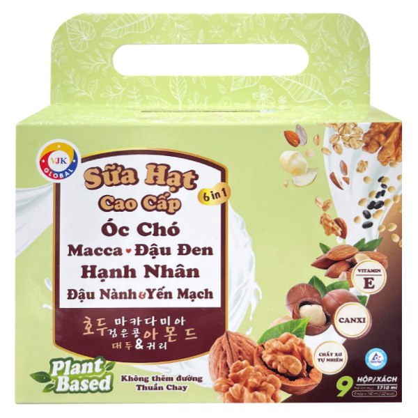 Sữa Hạt Cao Cấp 6 Loại Hạt Global Không Thêm Đường Lốc 9 Hộp 190Ml