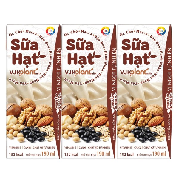 Lốc 3 Sữa Hạt VJK Planmilk Có Đường Hộp 190Ml