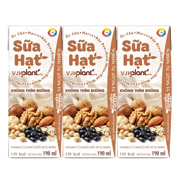 Lốc 3 Sữa Hạt VJK Planmilk Không Thêm Đường Hộp 190Ml