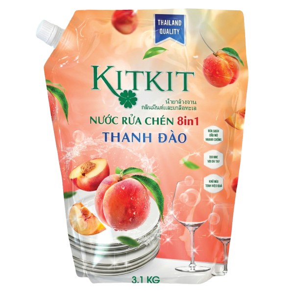 Nước Rửa Chén Kitkit 8IN1 Thanh Đào Túi 3.1Kg