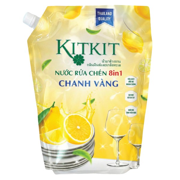 Nước Rửa Chén Kitkit 8IN1 Chanh Vàng Túi 3.1Kg