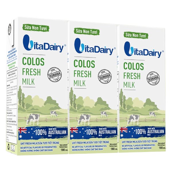 Lốc 3 Sữa Tươi Tiệt Trùng Bổ Sung Sữa Non Vitadairy Colos Fresh Milk 180Ml